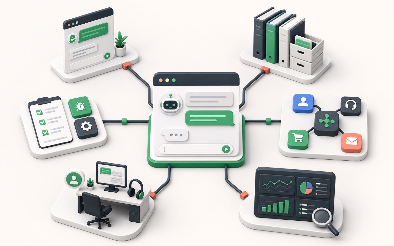 Kostenlagen van een zakelijke chatbot met interface, kennisbronnen, tests, koppelingen, menselijke overdracht en monitoring.